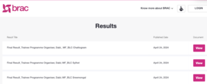 careers.brac.net Result - BRAC Job Results 2024 View